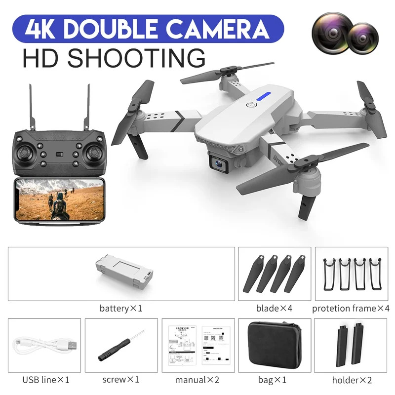 E88 Proインテリジェント折りたたみドローンは、シングル - Drone Camera 4K のレビューと価格